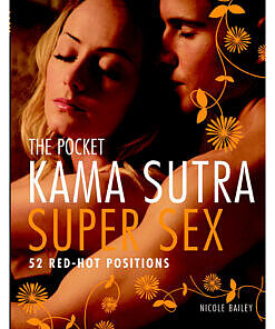 Open pages of The Pocket Kama Sutra Super Sex showing a couple in a passionate position with illustrated guidance.