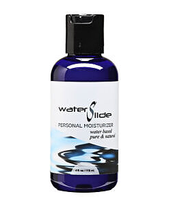 Earthly Body Water Slide Lubricant 4oz clear bottle with blue label and flip-top cap