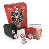 The Best Sex Dice Game Ever set with five dice and two card decks on a nightstand