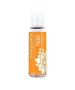 Sliquid Sizzle 2.0oz warming lubricant bottle next to its recyclable packaging
