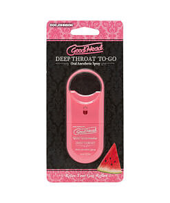 GoodHead Deep Throat Spray Wild Watermelon travel size bottle with spray nozzle on white background.