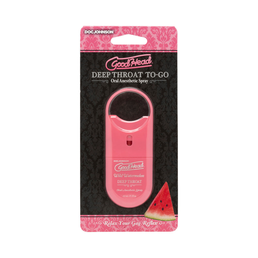 GoodHead Deep Throat Spray Wild Watermelon travel size bottle with spray nozzle on white background.