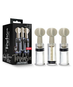 Temptasia Clit and Nipple Twist Suckers 3-Piece Set Clear body-safe acrylic cylinders by Blush