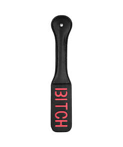 Ouch! Bitch Paddle Black - stitched leather paddle bdsm with reversed text imprint by Shots