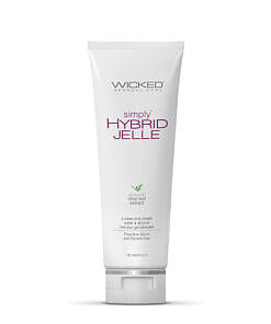 Wicked Simply Hybrid Jelle Lubricant 4 oz bottle showing thick gel consistency