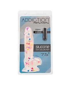 Addiction Party Marty 7.5 in. silicone dildo in frost confetti design with suction cup base by BMS