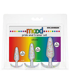 Mood Pride Anal Plug Training Set 3-Piece by Doc Johnson in rainbow silicone