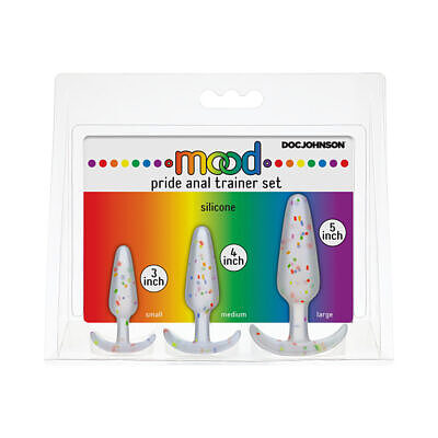 Mood Pride Anal Plug Training Set 3-Piece by Doc Johnson in rainbow silicone