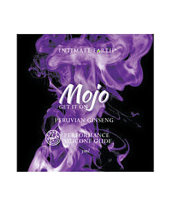 Mojo Peruvian Ginseng Silicone Performance Glide 0.10 oz foil pack against a sleek dark background with subtle reflection.
