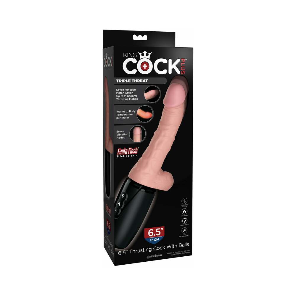 King Cock Plus 6.5 in. thrusting realistic vibrator in beige with balls by Pipedream