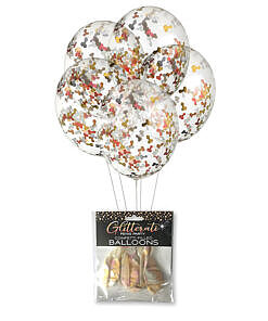 Glitterati Penis Party Confetti Filled Balloons 5-pack with gold and pink confetti