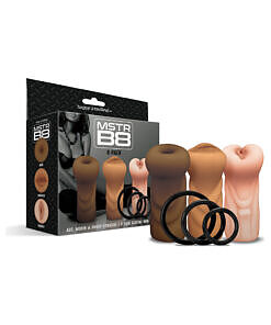 Happy Ending Mstr B8 Six Pack stroker with cock rings - 3 textured sleeves and 3 silicone rings by Global Novelties