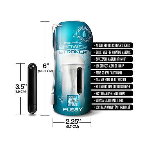 Happy Ending Self-Lubricating, Vibrating Shower Stroker - Pussy - Image 4