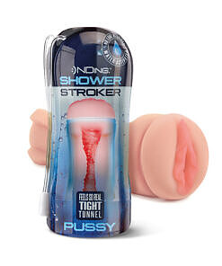 Happy Ending Self-Lubricating Shower Stroker - Pussy with clear textured sleeve