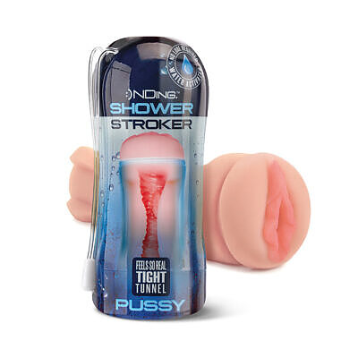Happy Ending Self-Lubricating Shower Stroker - Pussy with clear textured sleeve