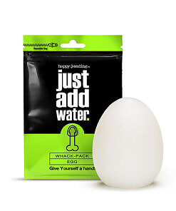 Happy Ending Self-Lubricating Whack Pack egg with frosted sleeve and reversible texture held in hand