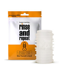 Happy Ending Rinse And Repeat Whack Pack - Cuff reusable stroker sleeve with textured reversible design on white background