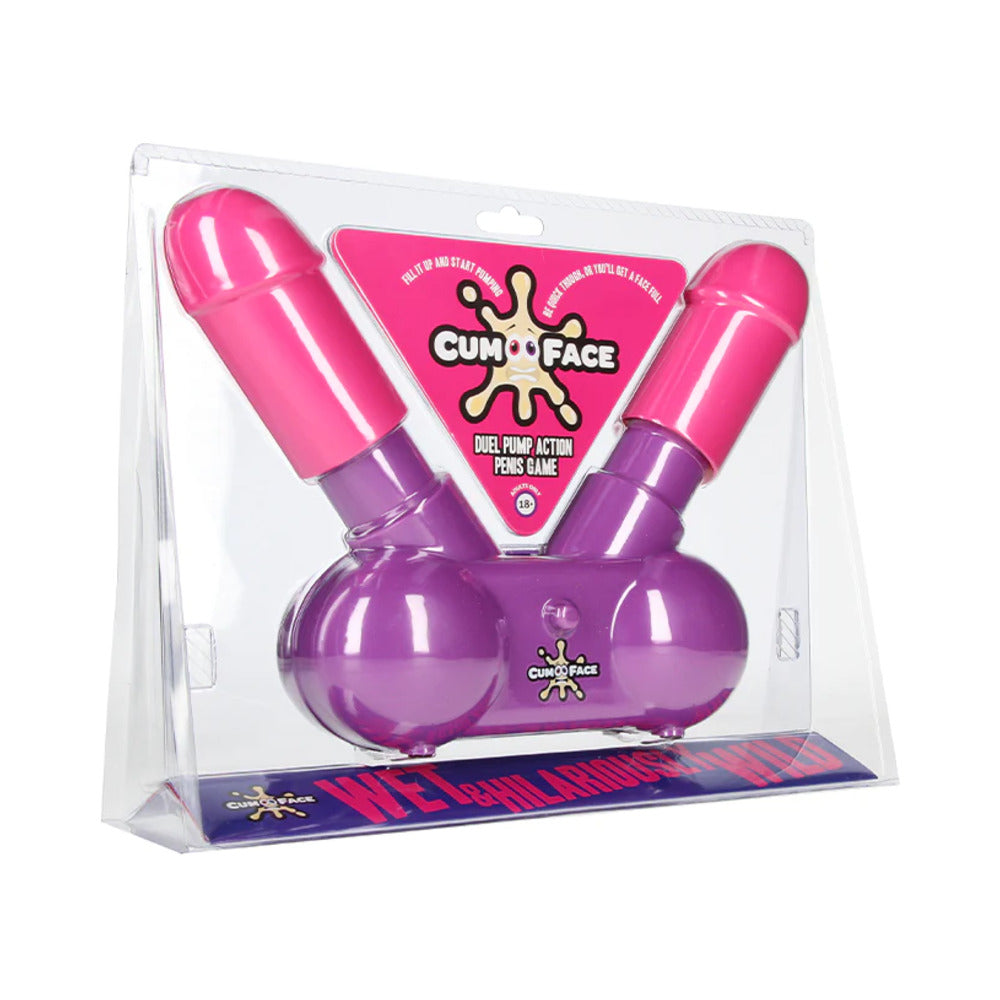 Cum Face Dual Pump Action Penis Game adult party game. Two-player competitive soaking fun by Shots.