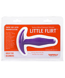 Tantus Little Flirt Anal Plug Lilac - velvety purple silicone beginner plug with tapered shape on lavender background.