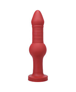 deep red silicone featuring a pronounced middle knot and ridged upper shaft