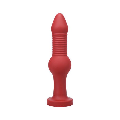 deep red silicone featuring a pronounced middle knot and ridged upper shaft