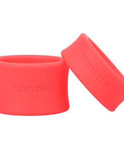 Tantus Ball Stretcher Kit Crimson silicone rings on a sleek white surface