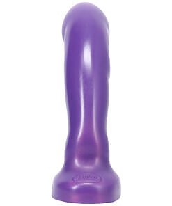 Tantus Acute Angled Dildo Amethyst silicone dildo with curved shaft and ridges for G-spot stimulation.