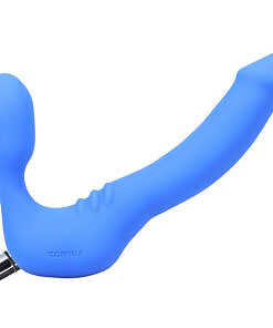 Tantus Strapless Slim Vibrating Strap-On Azure silicone toy shown on a clean white background