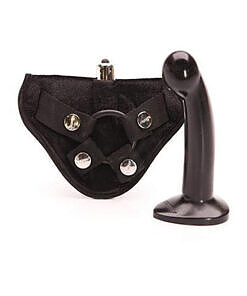 Tantus Sport Vibrating Dildo Kit Onyx with curved silicone dildo