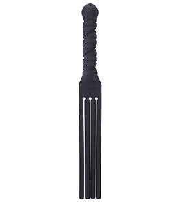 Tantus Tawse It Overboard silicone paddle with four thick black tongues and dildo handle