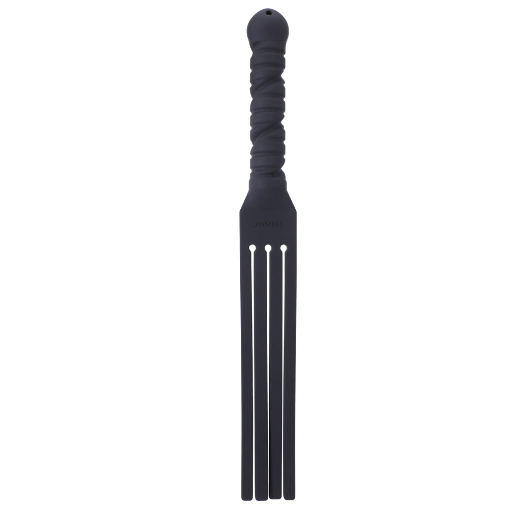 Tantus Tawse It Overboard silicone paddle with four thick black tongues and dildo handle