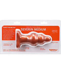 Copper Tantus Severin Medium Anal Plug showing two-tiered shape against a white backdrop.
