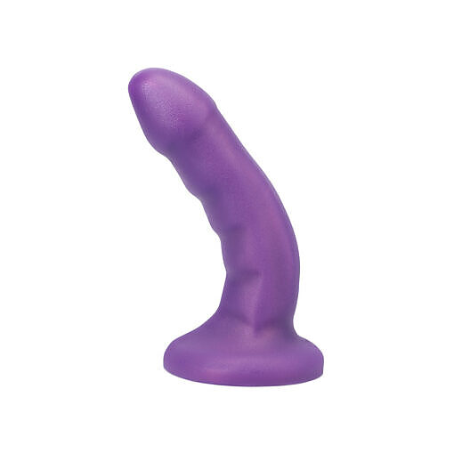 a purple silicone toy with stepped ridges on a crisp white background.