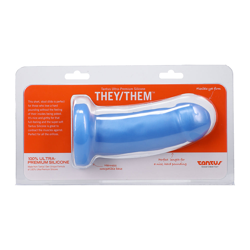Tantus They/Them Super Soft Dildo in Azure - flexible