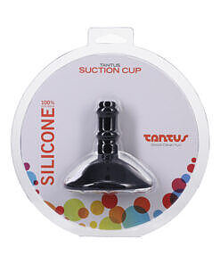 Tantus Suction Cup Attachment Onyx black silicone suction cup on a white background
