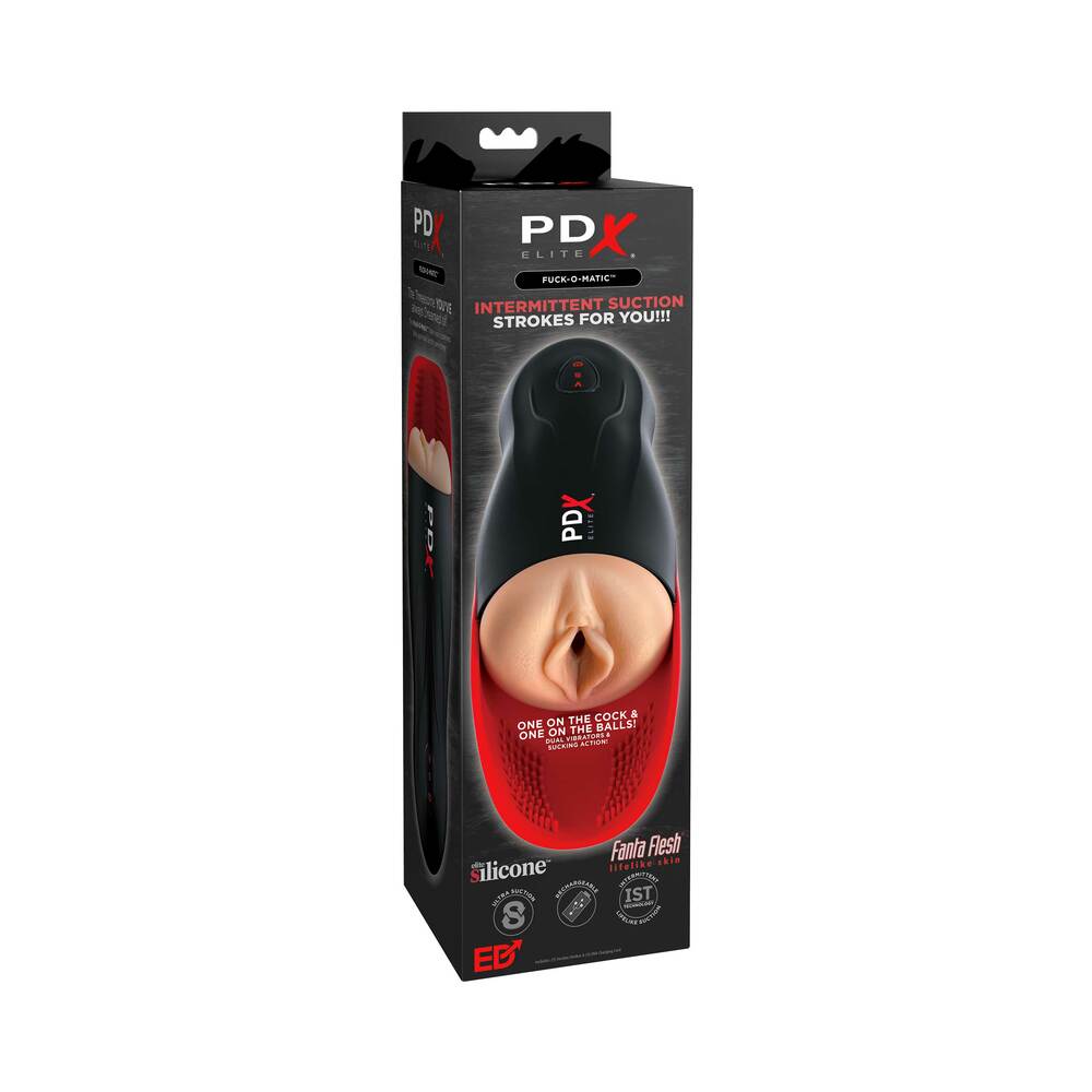 PDX Elite Fuck-O-Matic rechargeable vibrating suction stroker with ball cradle by PDX Brands