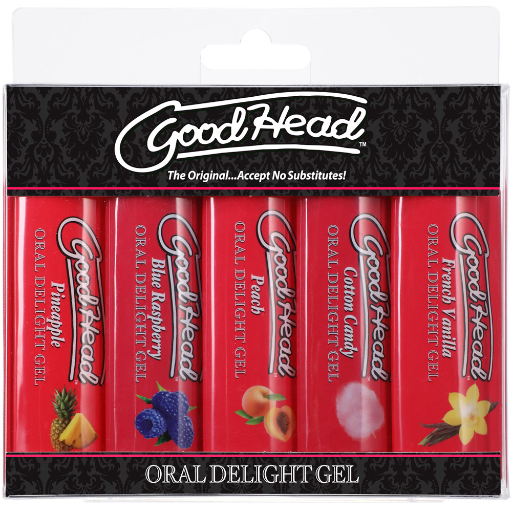 GoodHead Oral Delight Gel 5-Pack: five 1oz bottles of edible gel in fruity colors