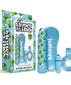 Stoner Vibes Stash Kit Kush and Smush four-piece pleasure set with multi-speed vibrator and silky accessories.