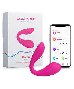 Lovense Dolce Dual Vibrator adjustable Bluetooth dual stimulation toy with flexible neck and USB charging cable.