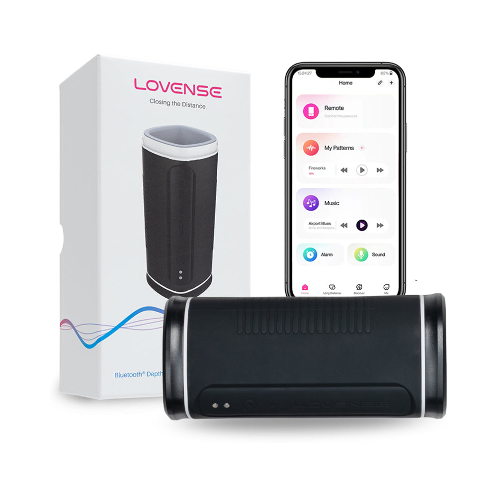 Lovense Calor Bluetooth depth-controlled heating masturbator with compact white and gray body