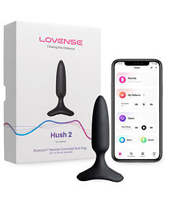 Black silicone Lovense Hush 2 vibrating butt plug XS on white background