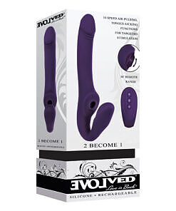 Evolved 2 Become 1 rechargeable remote-controlled silicone strapless strap-on vibrator in purple