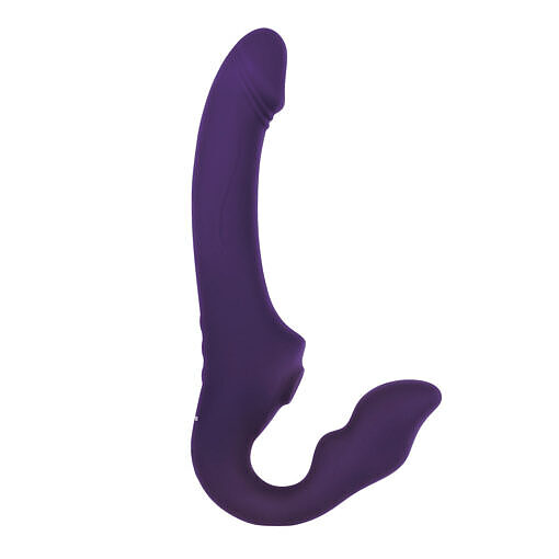 Evolved 2 Become 1 Rechargeable Remote-Controlled Silicone Strapless Strap-On With Suction Purple - Image 7