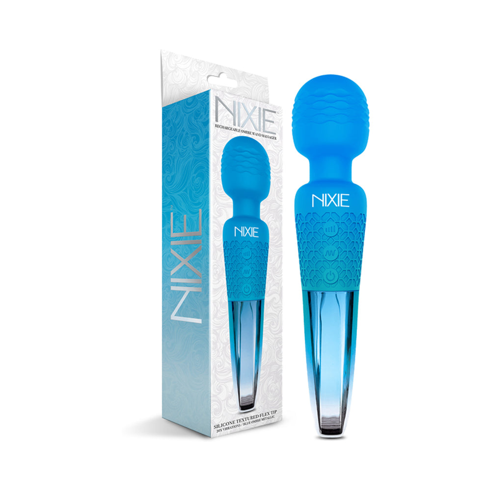 Nixie Rechargeable Wand Massager in blue ombre metallic