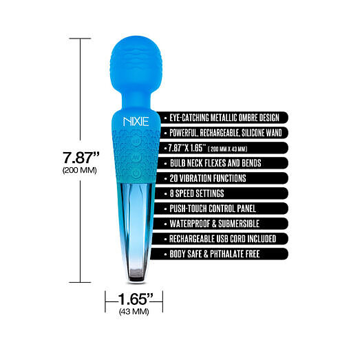 Nixie Rechargeable Wand Massager Blue Ombre Metallic - Image 4