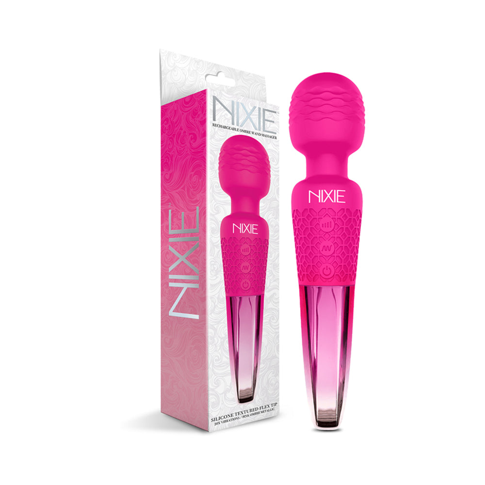 Nixie Rechargeable Wand Massager in pink ombre metallic