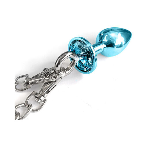 Nixie Metal Butt Plug & Furry Handcuff Set Medium? Blue Metallic - Image 4