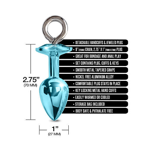 Nixie Metal Butt Plug & Furry Handcuff Set Medium? Blue Metallic - Image 6