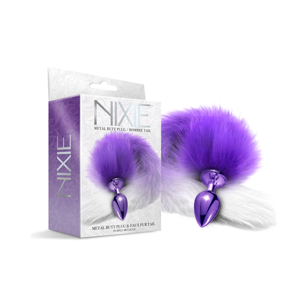 Nixie metal butt plug with ombre purple tail