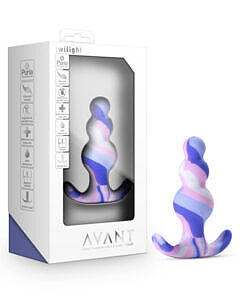 Blush Avant Twilight Silicone Anal Plug in Blue with tapered head and three pleasure curves